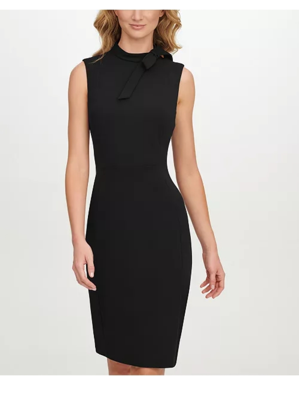 Calvin Klein Sleeveless Black Tie-Neck Sheath Dress